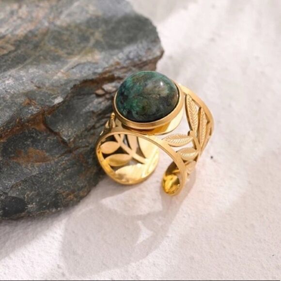 #21 NEW 18k Gold Plated Natural African Turquoise Ring - Picture 4 of 11
